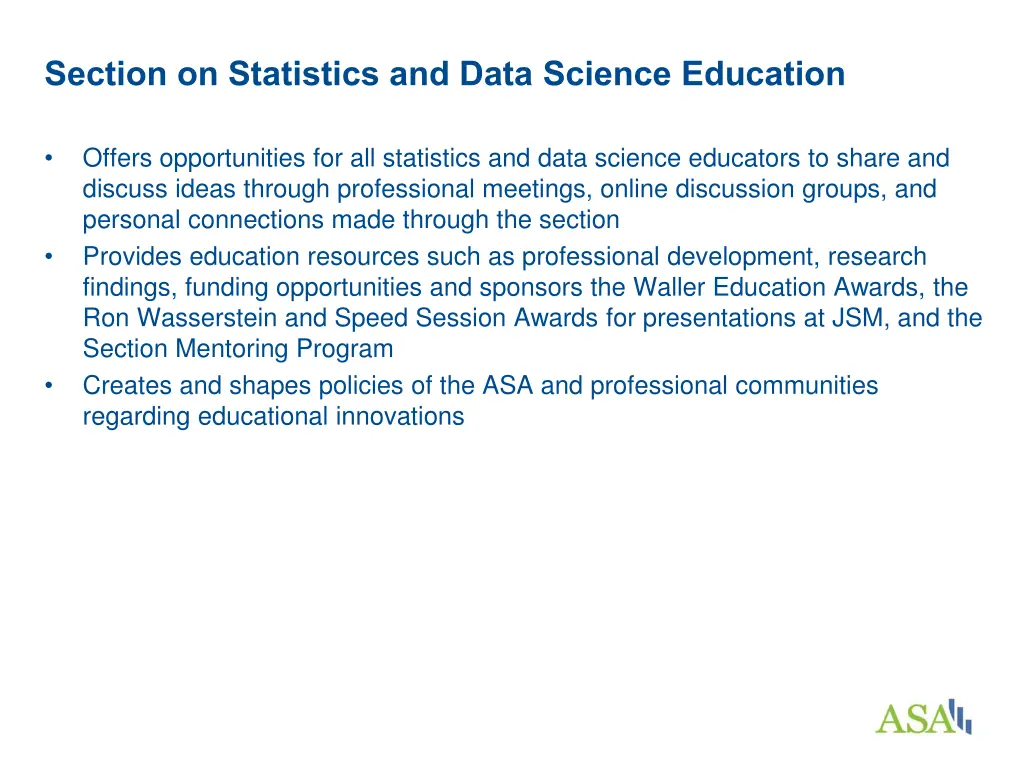 section on statistics and data science education