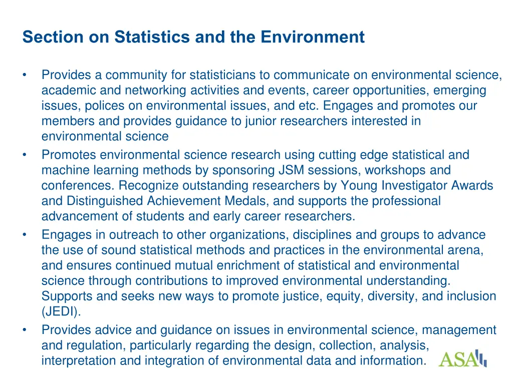 section on statistics and the environment