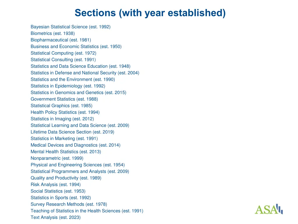 sections with year established