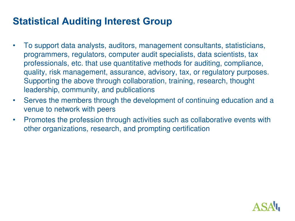 statistical auditing interest group
