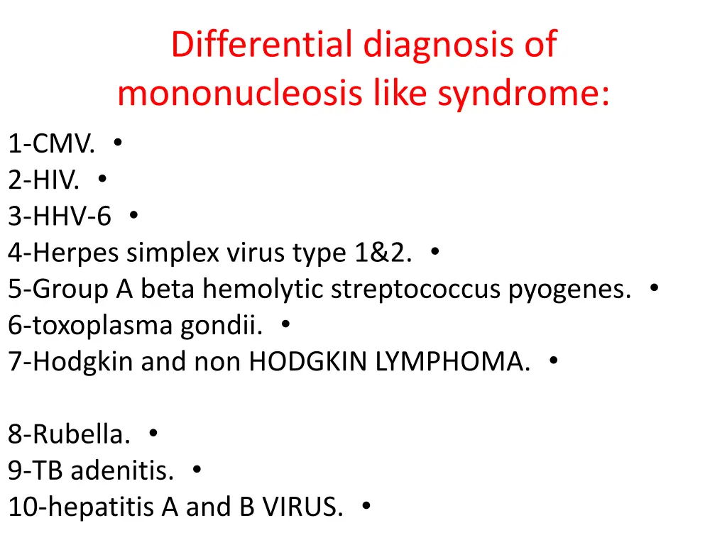 differential diagnosis of mononucleosis like