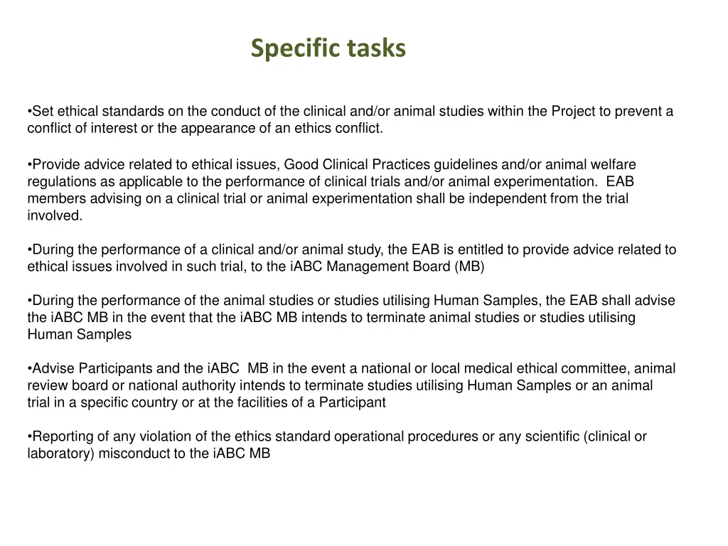 specific tasks