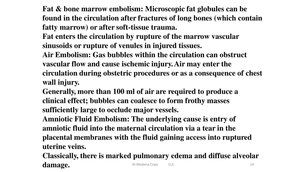 fat bone marrow embolism microscopic fat globules