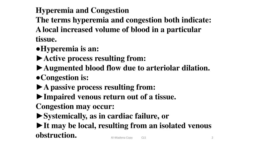hyperemia and congestion the terms hyperemia