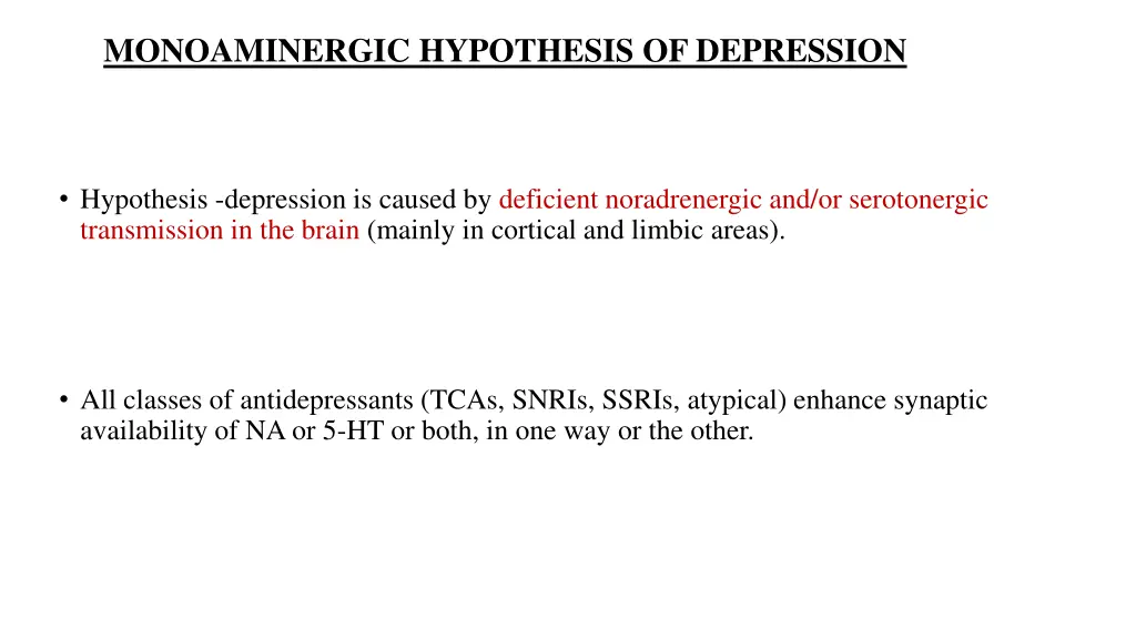 monoaminergic hypothesis of depression