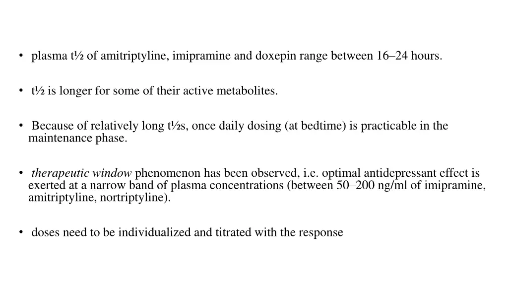 plasma t of amitriptyline imipramine and doxepin