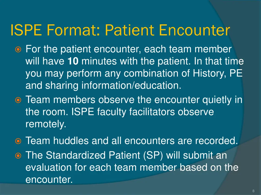 ispe format patient encounter for the patient