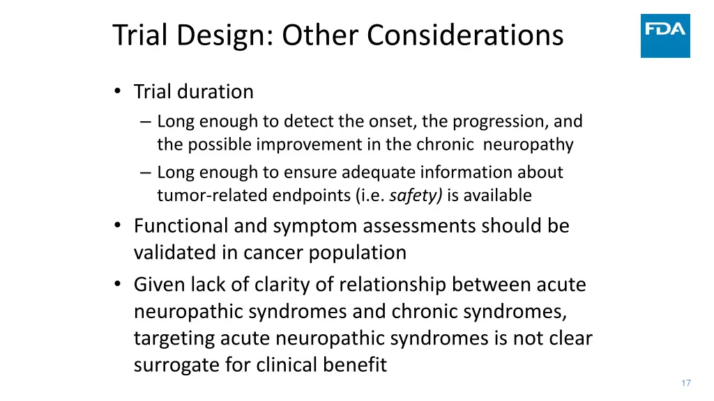 trial design other considerations