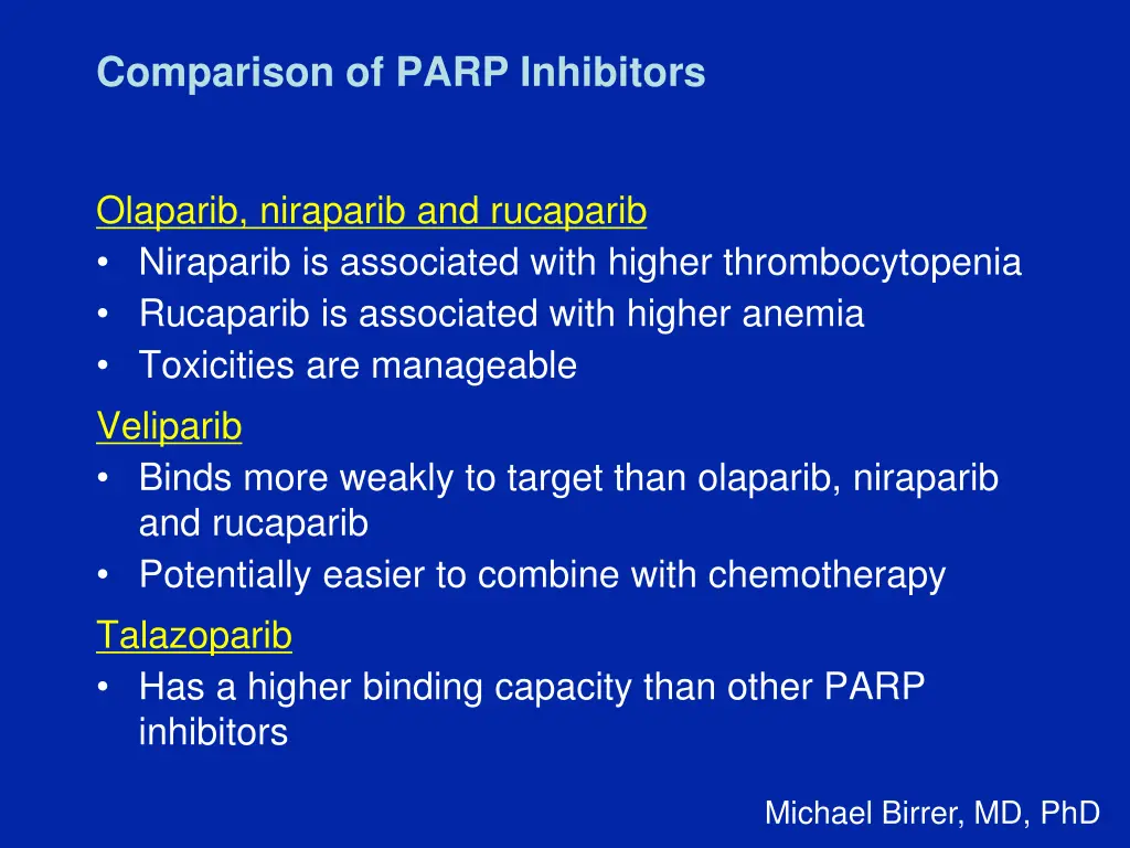 comparison of parp inhibitors