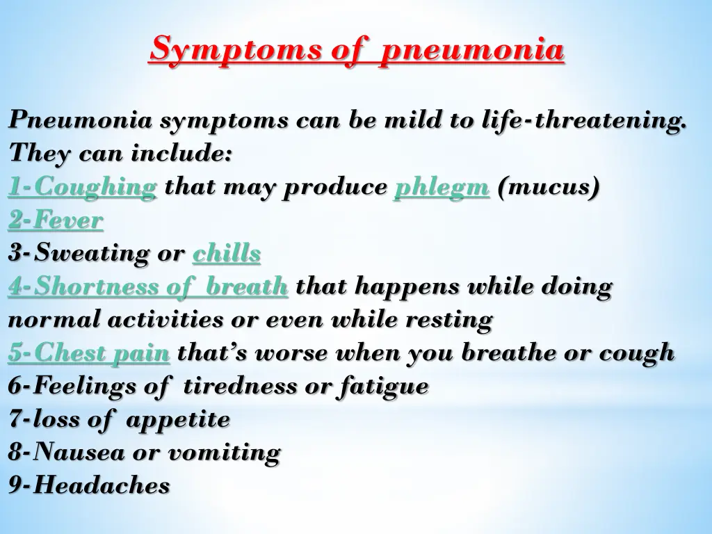 symptoms of pneumonia