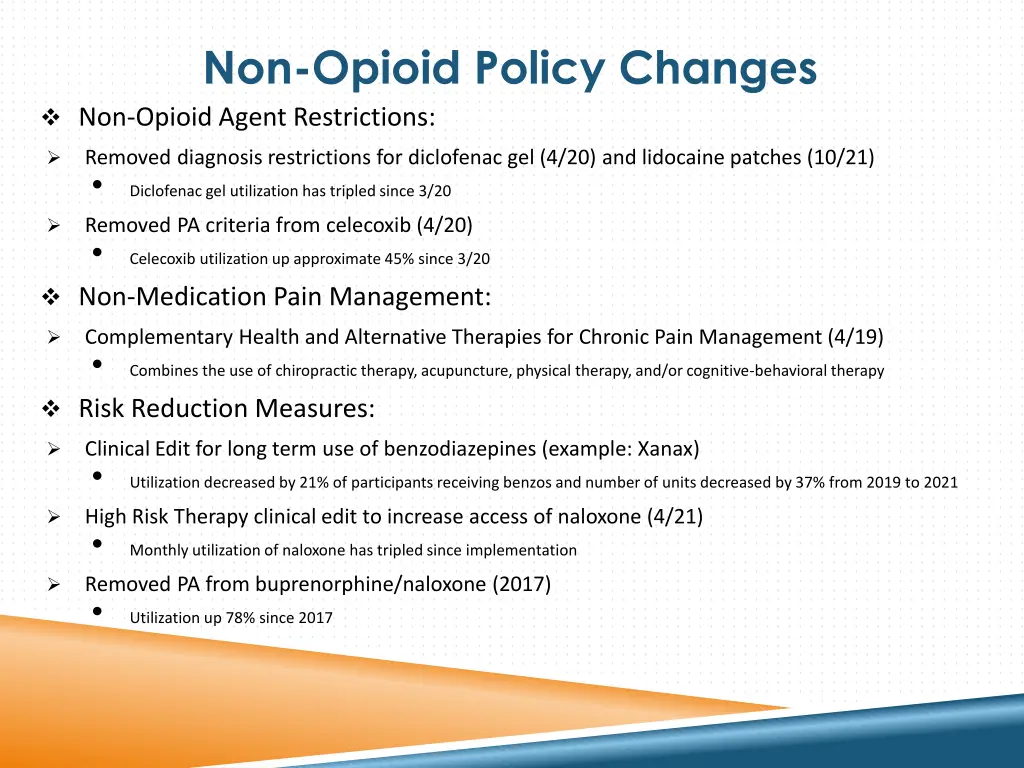 non opioid policy changes non opioid agent