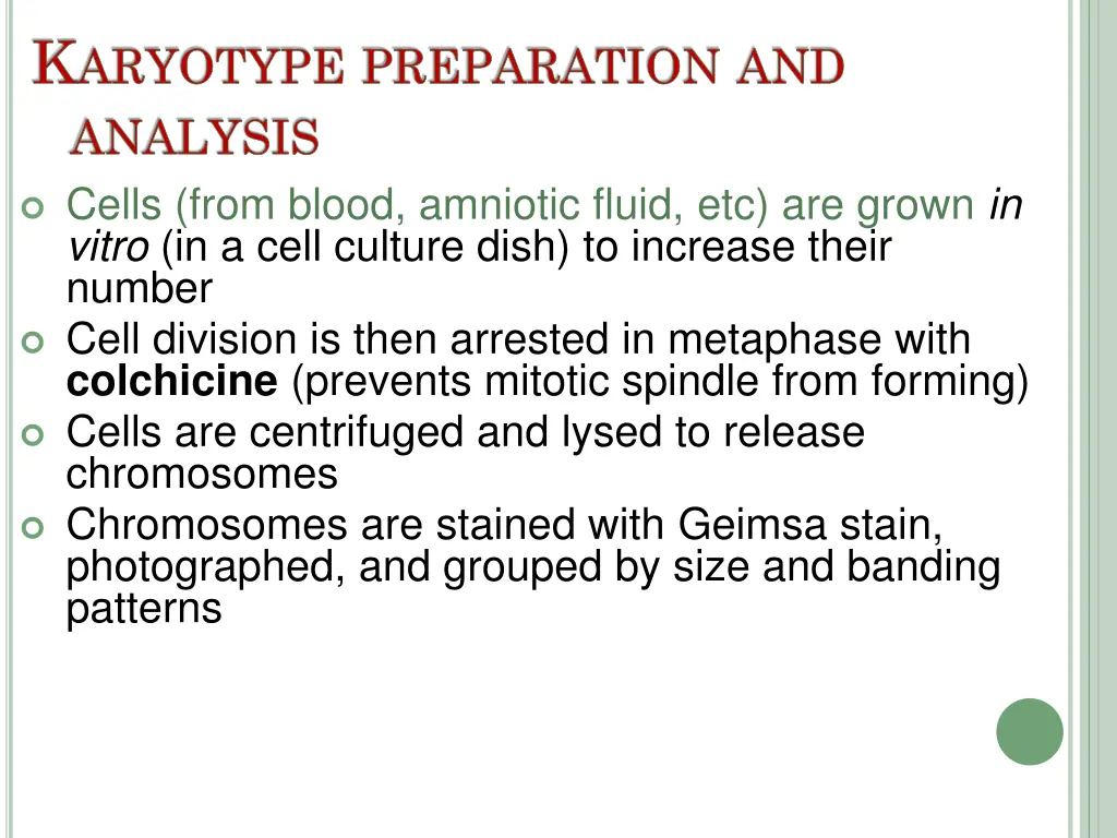 k aryotype preparation and analysis cells from