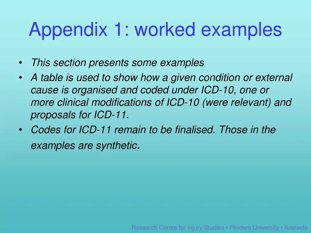 appendix 1 worked examples