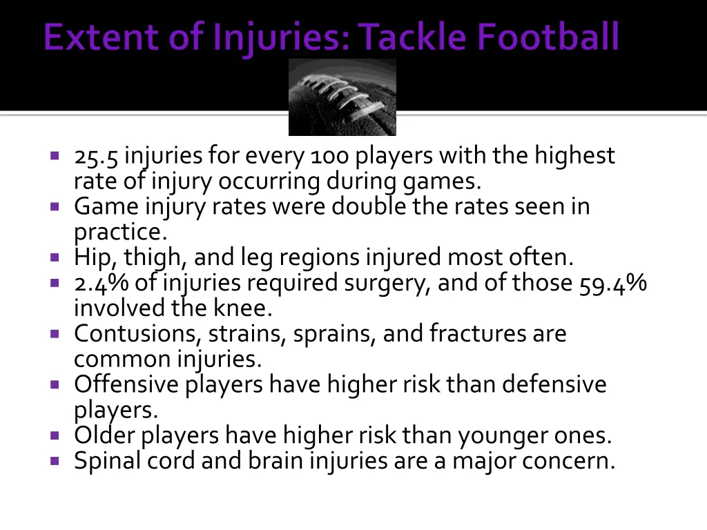 25 5 injuries for every 100 players with