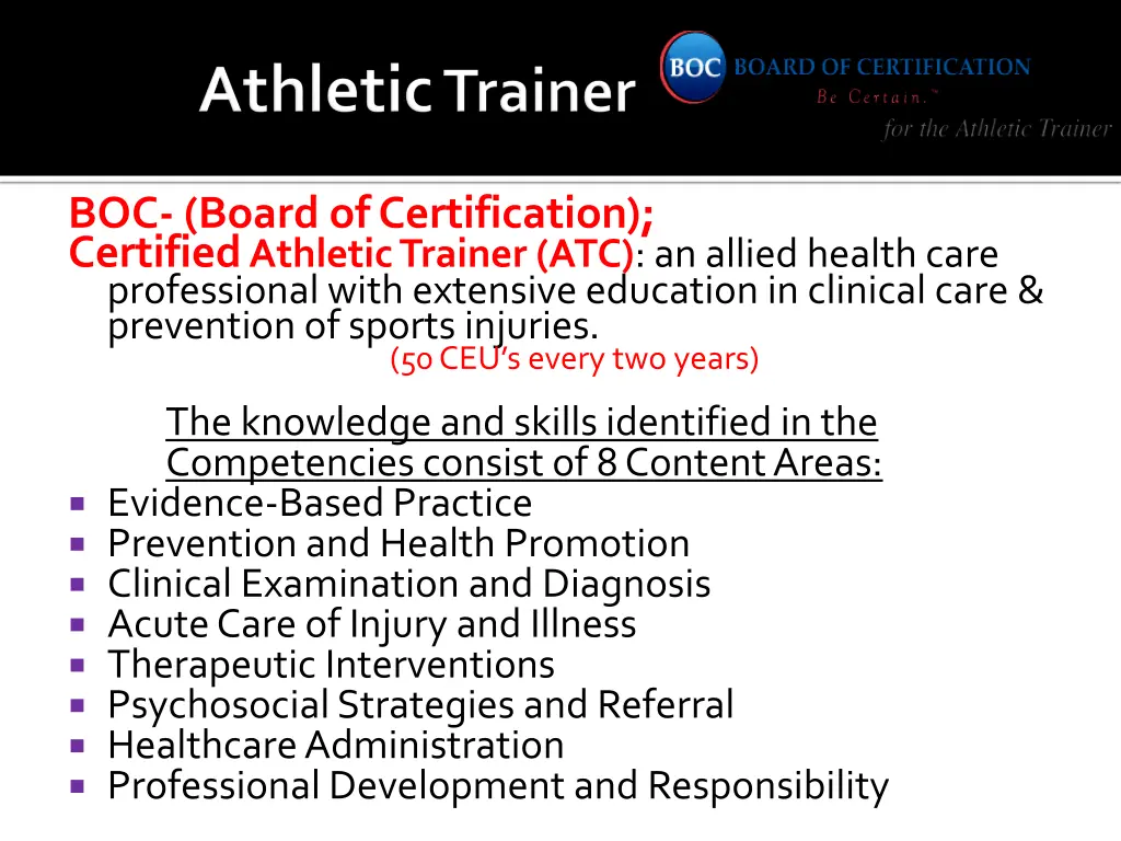boc board of certification certified athletic