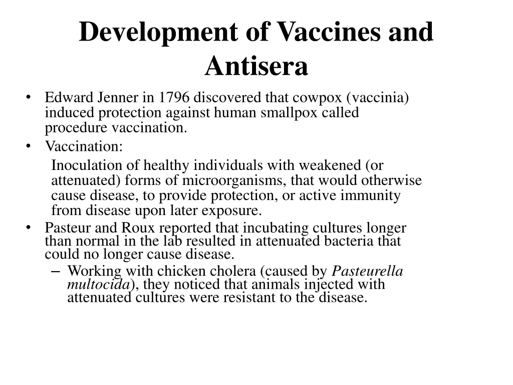 development of vaccines and antisera edward