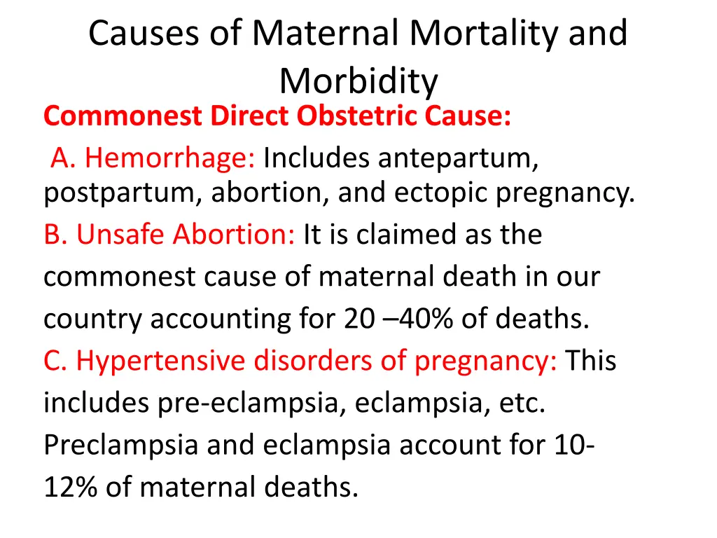 causes of maternal mortality and morbidity 1