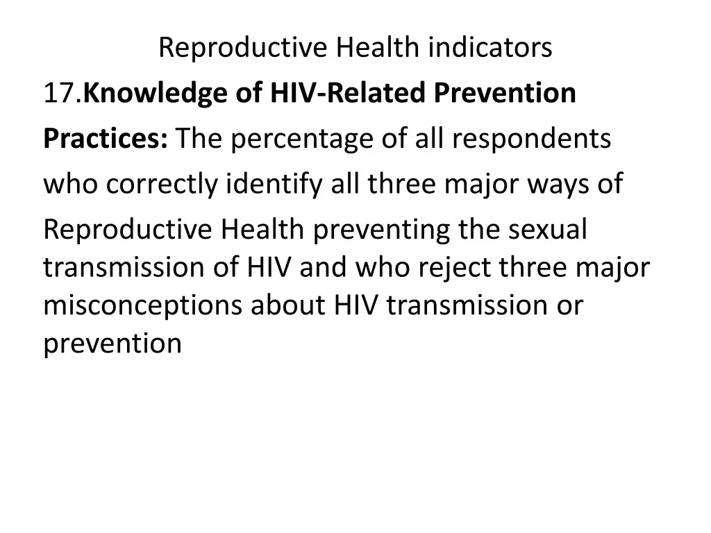reproductive health indicators 17 knowledge