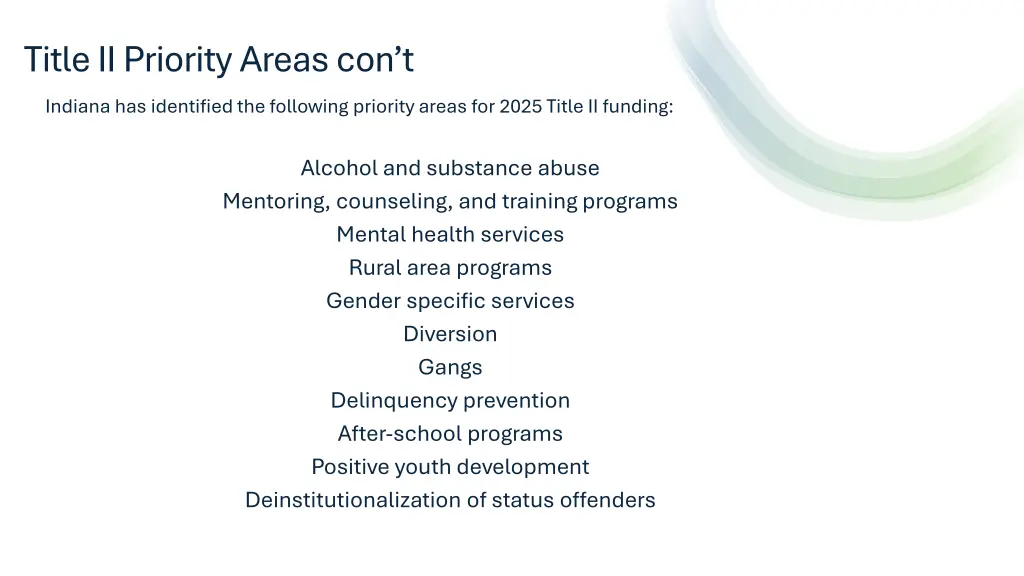 title ii priority areas con t