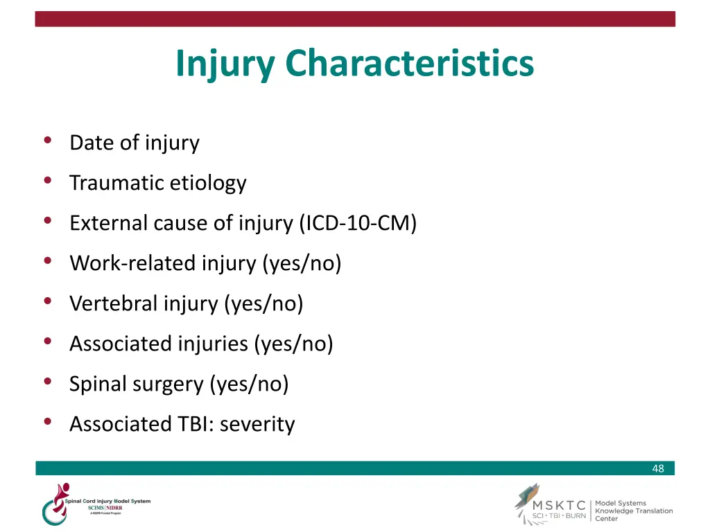 injury characteristics
