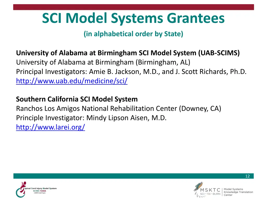 sci model systems grantees in alphabetical order