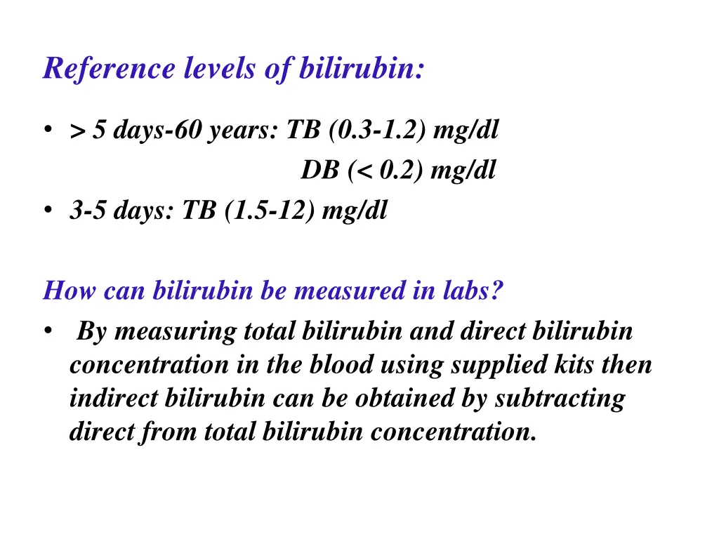 reference levels of bilirubin
