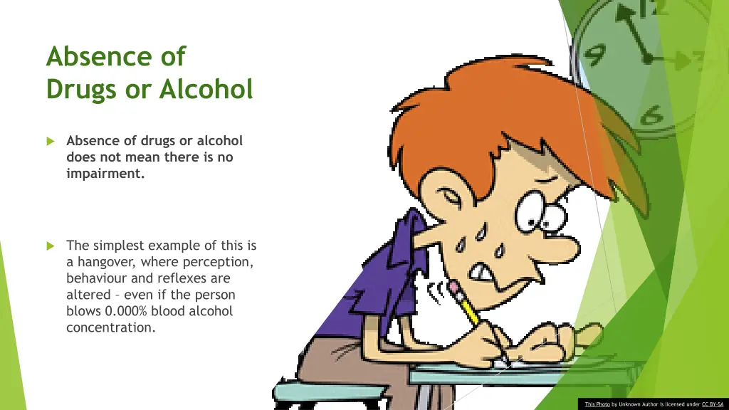 absence of drugs or alcohol