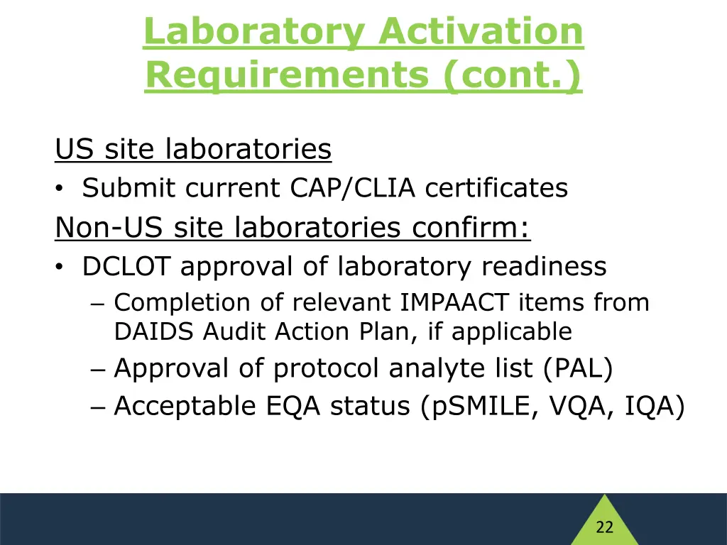 laboratory activation requirements cont