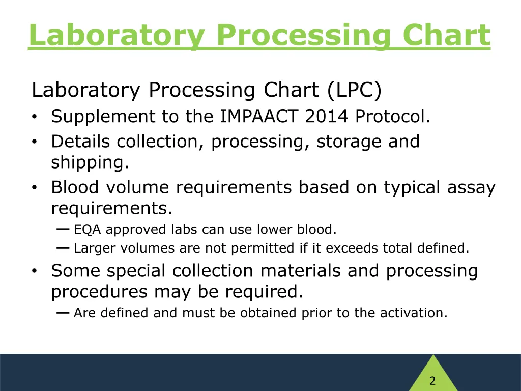 laboratory processing chart