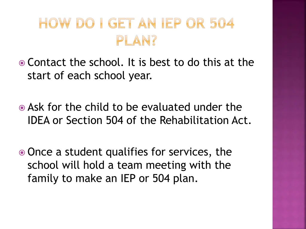 how do i get an iep or 504 plan