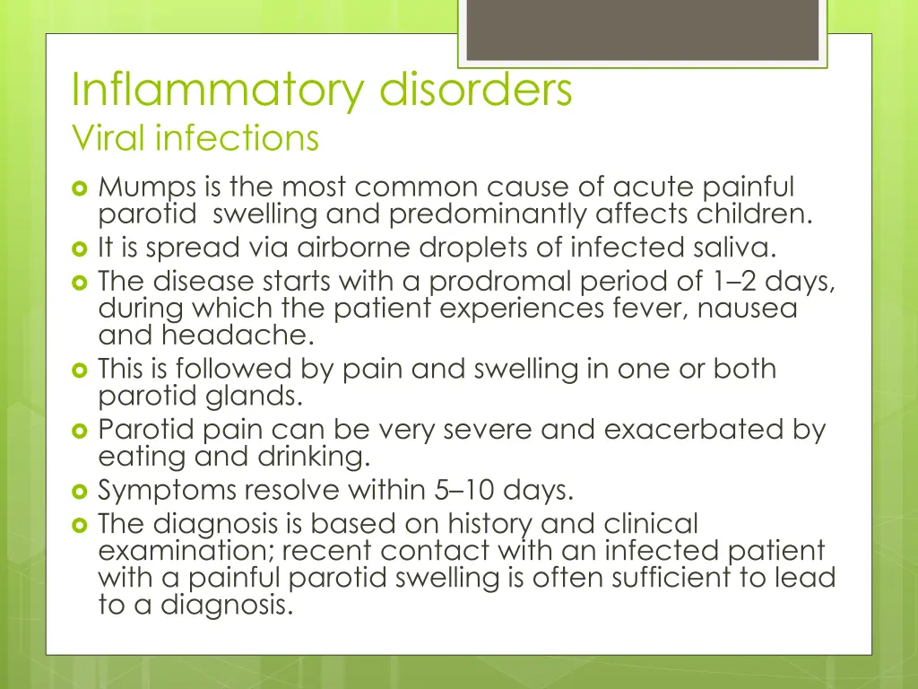 inflammatory disorders viral infections mumps
