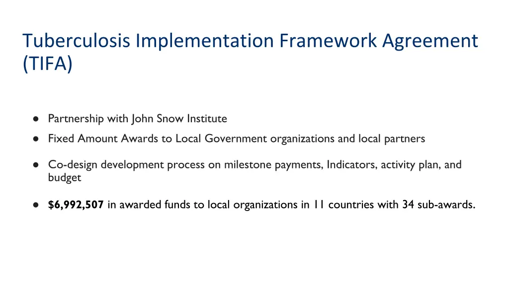 tuberculosis implementation framework agreement