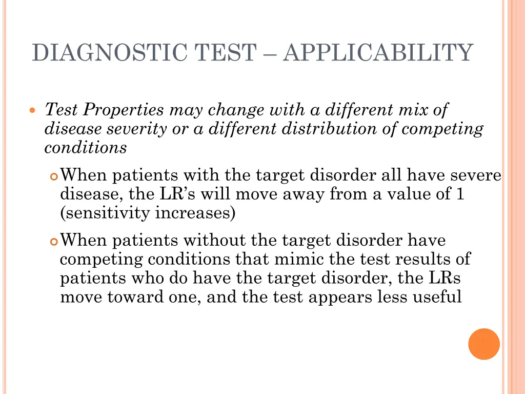 diagnostic test applicability
