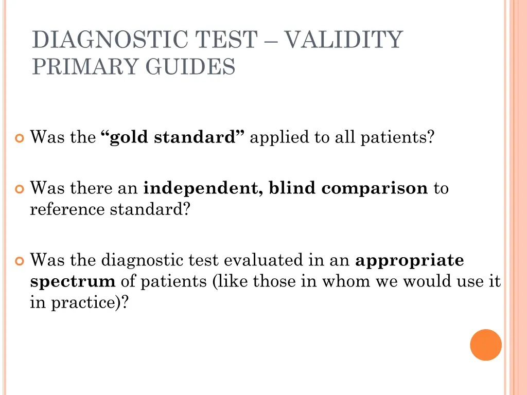 diagnostic test validity primary guides