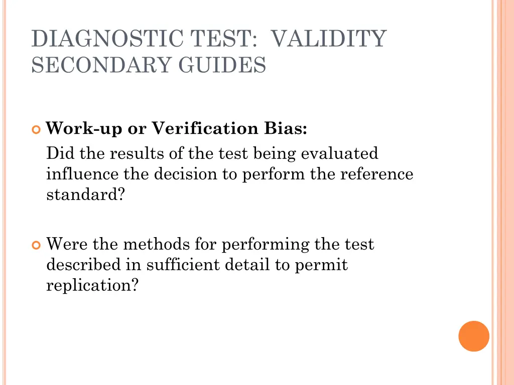 diagnostic test validity secondary guides