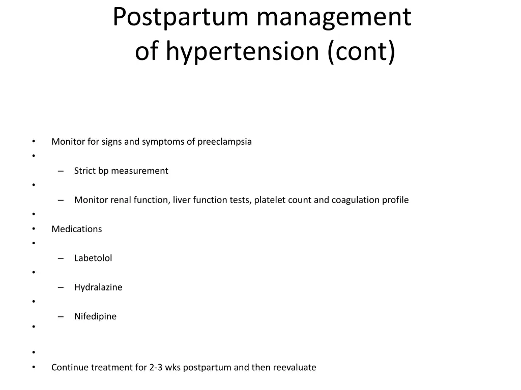 postpartum management of hypertension cont