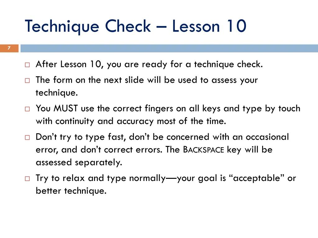 technique check lesson 10