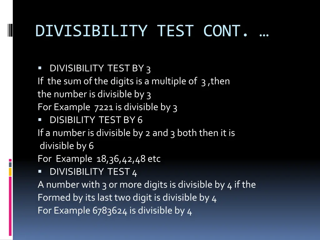 divisibility test cont