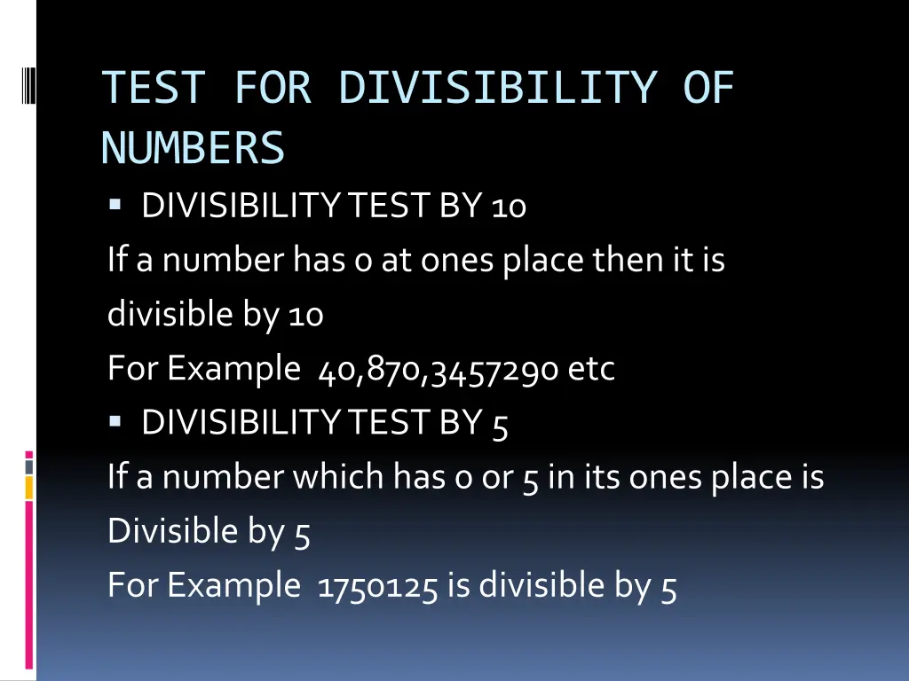 test for divisibility of numbers divisibility