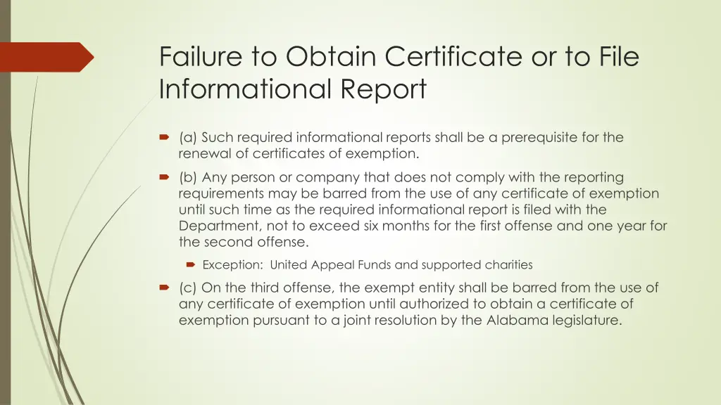 failure to obtain certificate or to file