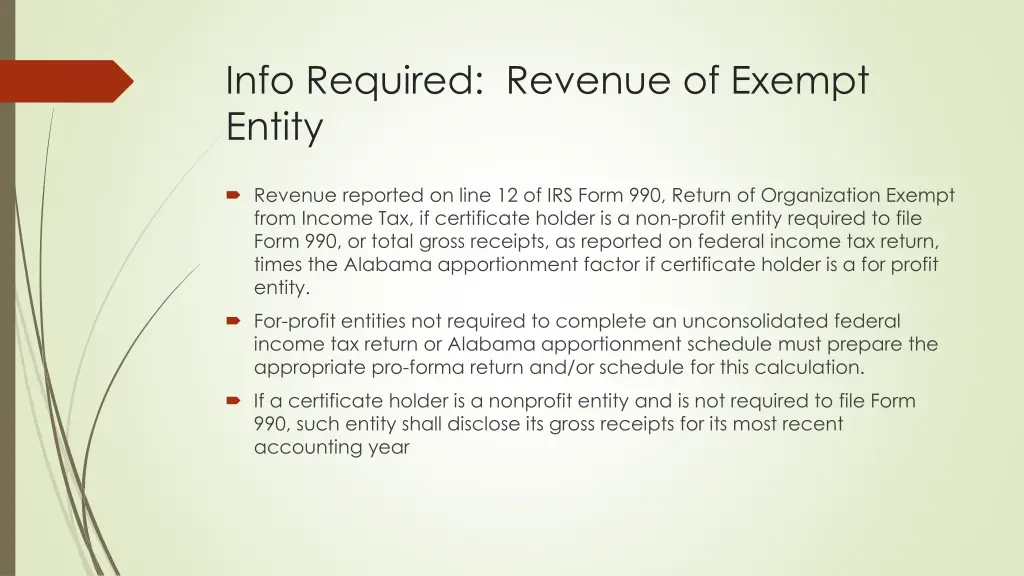 info required revenue of exempt entity