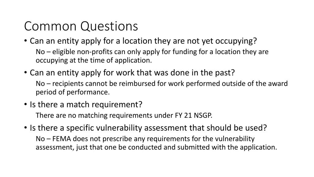 common questions can an entity apply