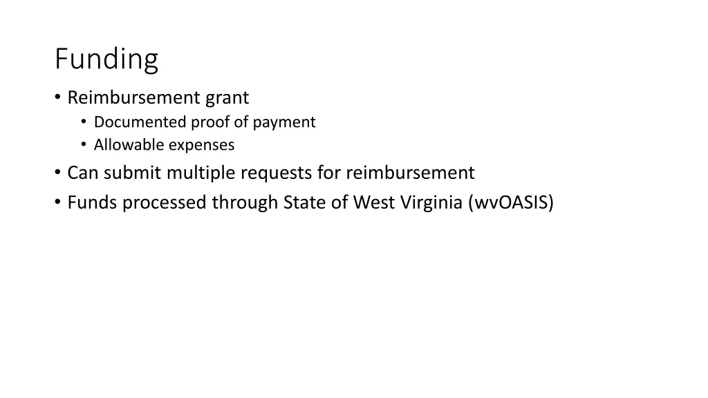 funding reimbursement grant documented proof