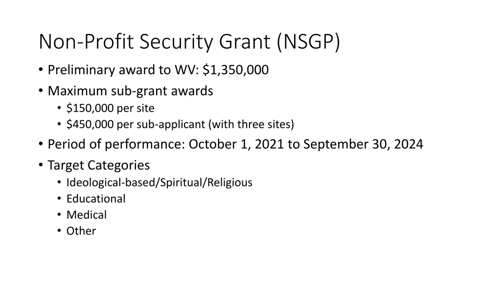 non profit security grant nsgp preliminary award