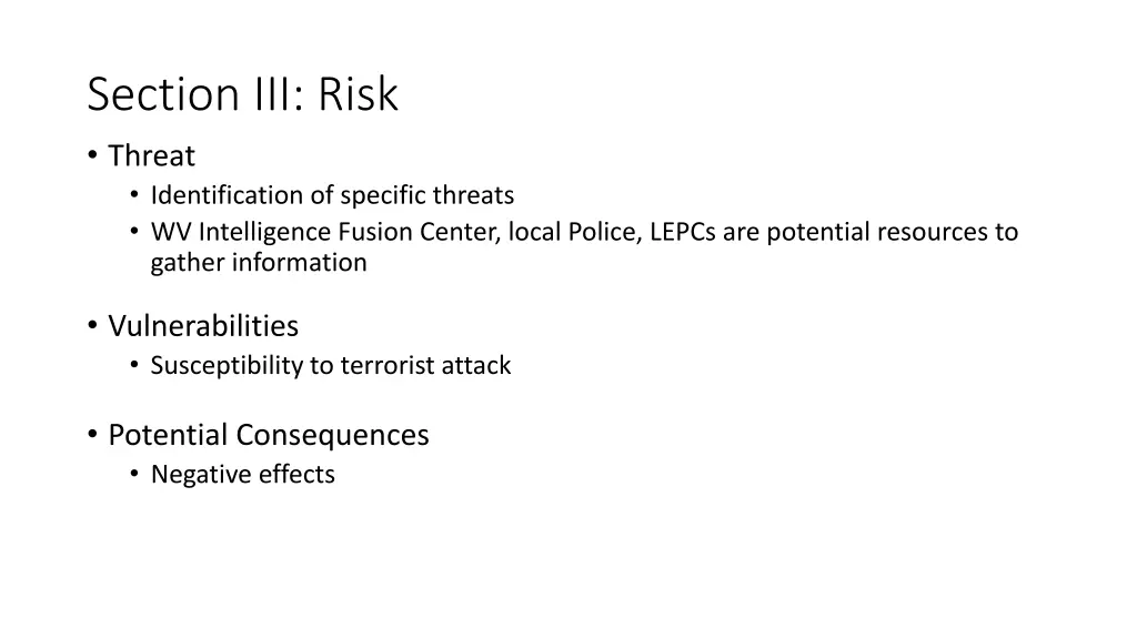 section iii risk threat identification