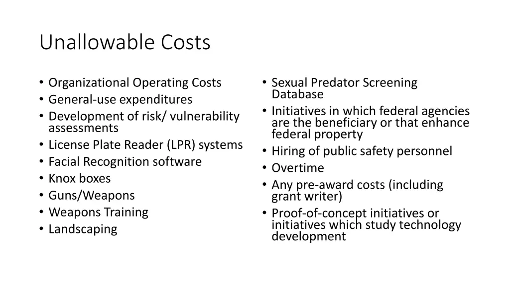 unallowable costs