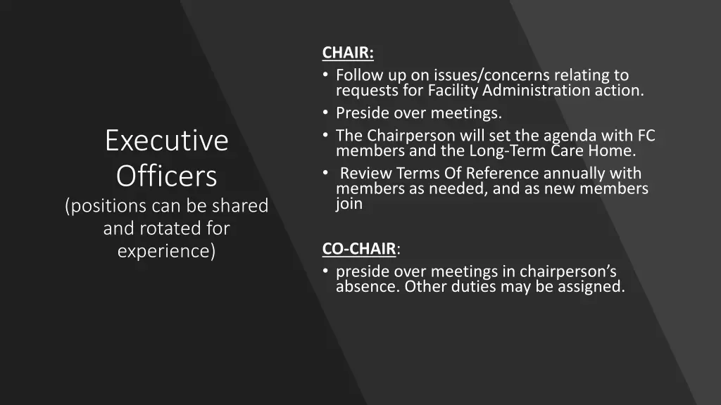 chair follow up on issues concerns relating