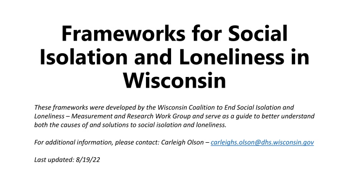 frameworks for social isolation and loneliness