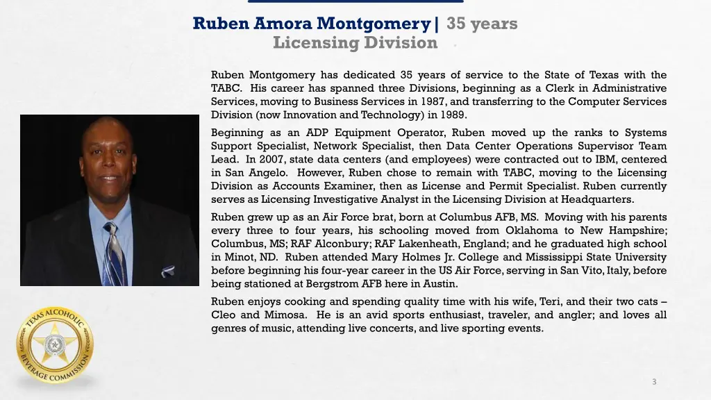 ruben amora montgomery 35 years licensing division