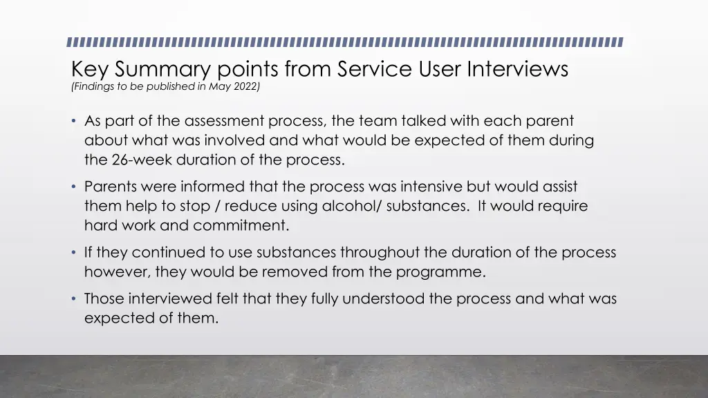 key summary points from service user interviews